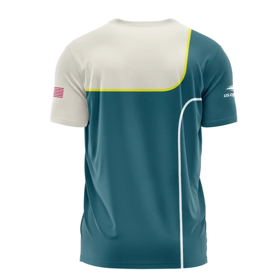 Very Dark Desaturated Cyan Yellow Line US Open Tennis Adidas Performance T-Shirt Style Classic