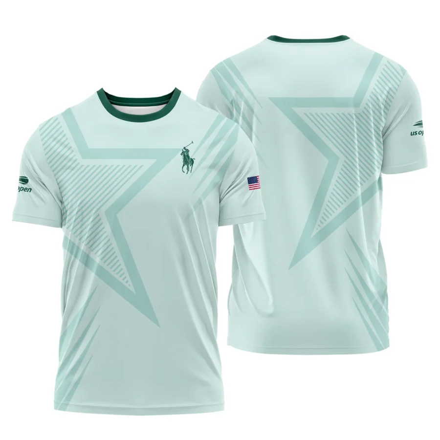 US Open Tennis Ralph Lauren Green Pastel Background Star Line Pattern Performance T-Shirt Style Classic