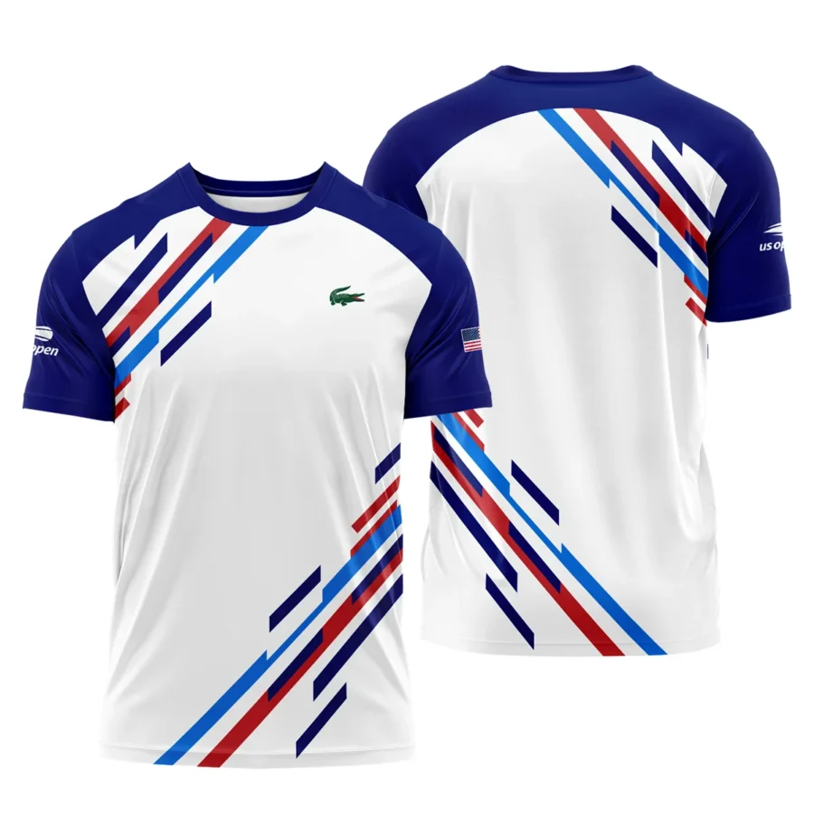 US Open Tennis Lacoste White Blue Red Line Color Background Performance T-Shirt Style Classic