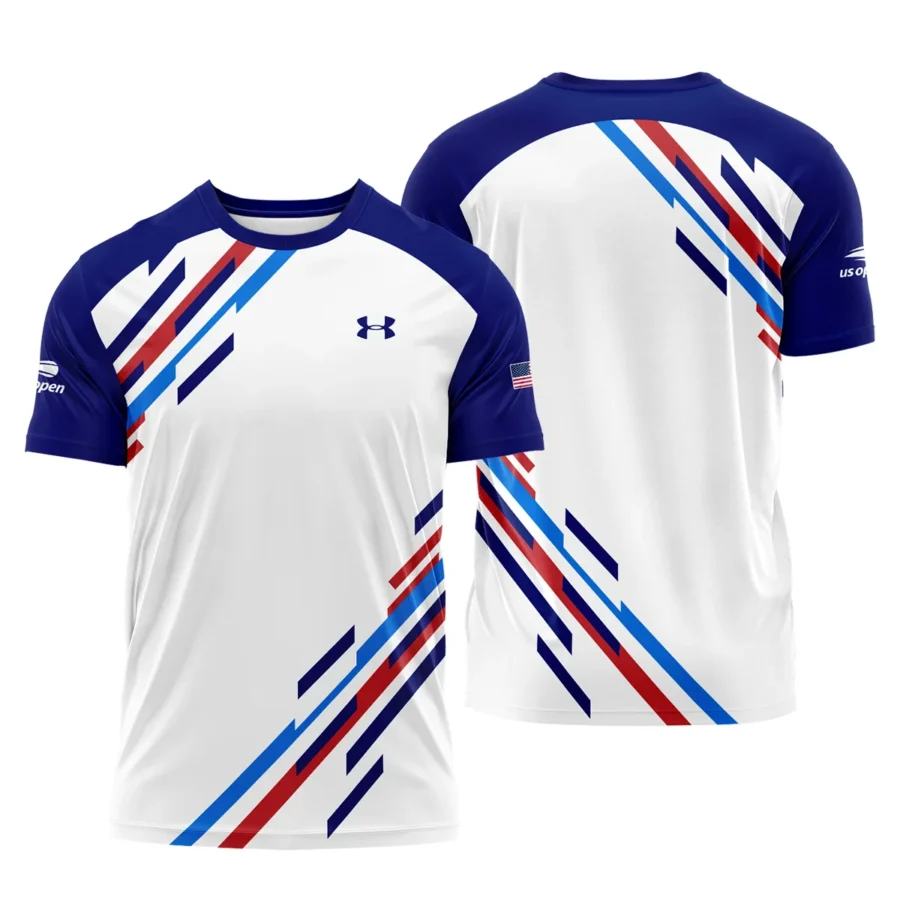 US Open Tennis Under Armour White Blue Red Line Color Background Performance T-Shirt Style Classic