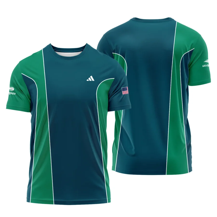 Very Dark Cyan Green Background US Open Tennis Adidas Performance T-Shirt Style Classic