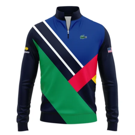 Lacoste US Open Tennis Dark Blue Green Red Background Quarter-Zip Jacket Style Classic