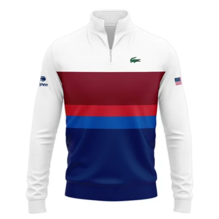 Lacoste US Open Tennis White Blue Red Pattern Quarter-Zip Jacket Style Classic