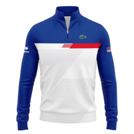 Lacoste US Open Tennis Blue Red White Line Pattern Quarter-Zip Jacket Style Classic