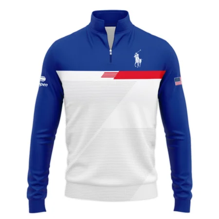 Ralph Lauren US Open Tennis Blue Red White Line Pattern Quarter-Zip Jacket Style Classic