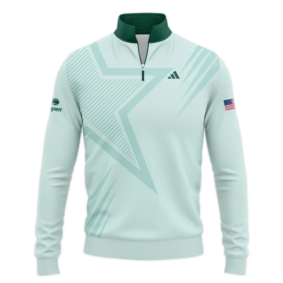 US Open Tennis Adidas Green Pastel Background Star Line Pattern Quarter-Zip Jacket Style Classic