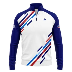 US Open Tennis Adidas White Blue Red Line Color Background Zipper Hoodie Shirt Style Classic