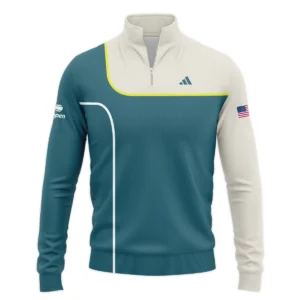 Very Dark Desaturated Cyan Yellow Line US Open Tennis Adidas Zipper Hoodie Shirt Style Classic