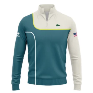 Very Dark Desaturated Cyan Yellow Line US Open Tennis Lacoste Zipper Hoodie Shirt Style Classic