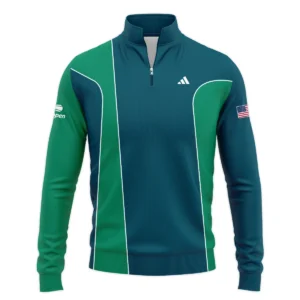 Very Dark Cyan Green Background US Open Tennis Adidas Zipper Hoodie Shirt Style Classic