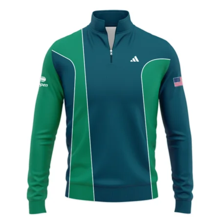 Very Dark Cyan Green Background US Open Tennis Adidas Quarter-Zip Jacket Style Classic