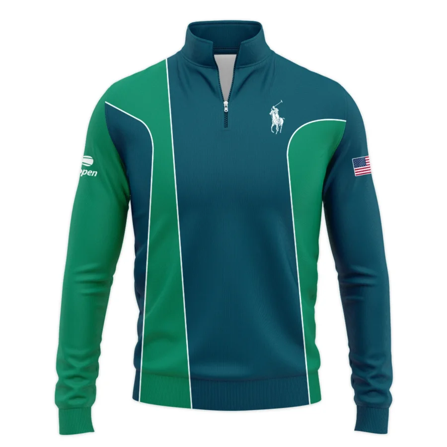 Very Dark Cyan Green Background US Open Tennis Ralph Lauren Quarter-Zip Jacket Style Classic