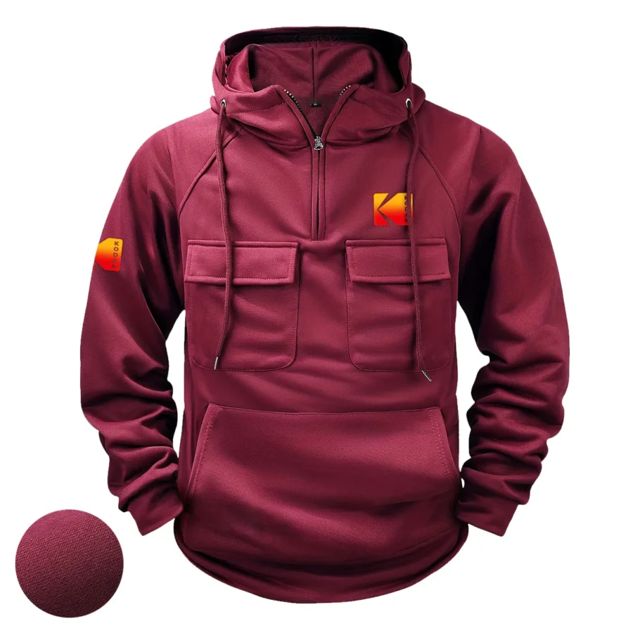 Special Release Nature Photography x Kodak Brand Tactical Quarter Zip Hoodie BLNP170724A1KD - WineRed