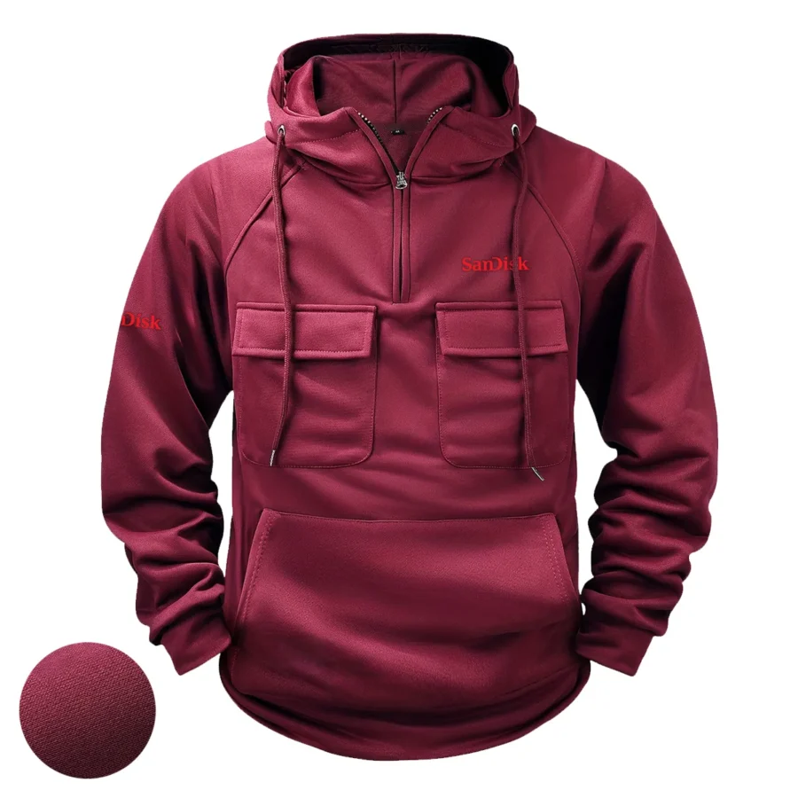 Special Release Nature Photography x SanDisk Brand Tactical Quarter Zip Hoodie BLNP170724A1SD - WineRed