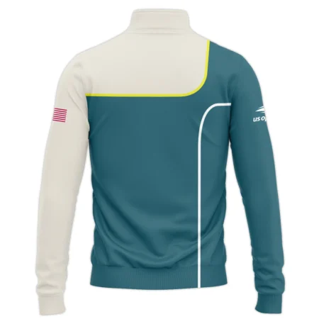 Very Dark Desaturated Cyan Yellow Line US Open Tennis Adidas Quarter-Zip Jacket Style Classic