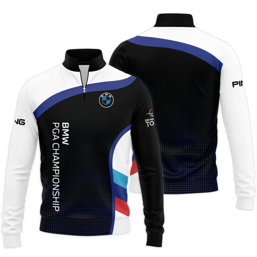 Quarter Zip Jacket Shirt Ping BMW PGA Championship Black Background Halftone Blue Red HOBMW110724A01PISWZ