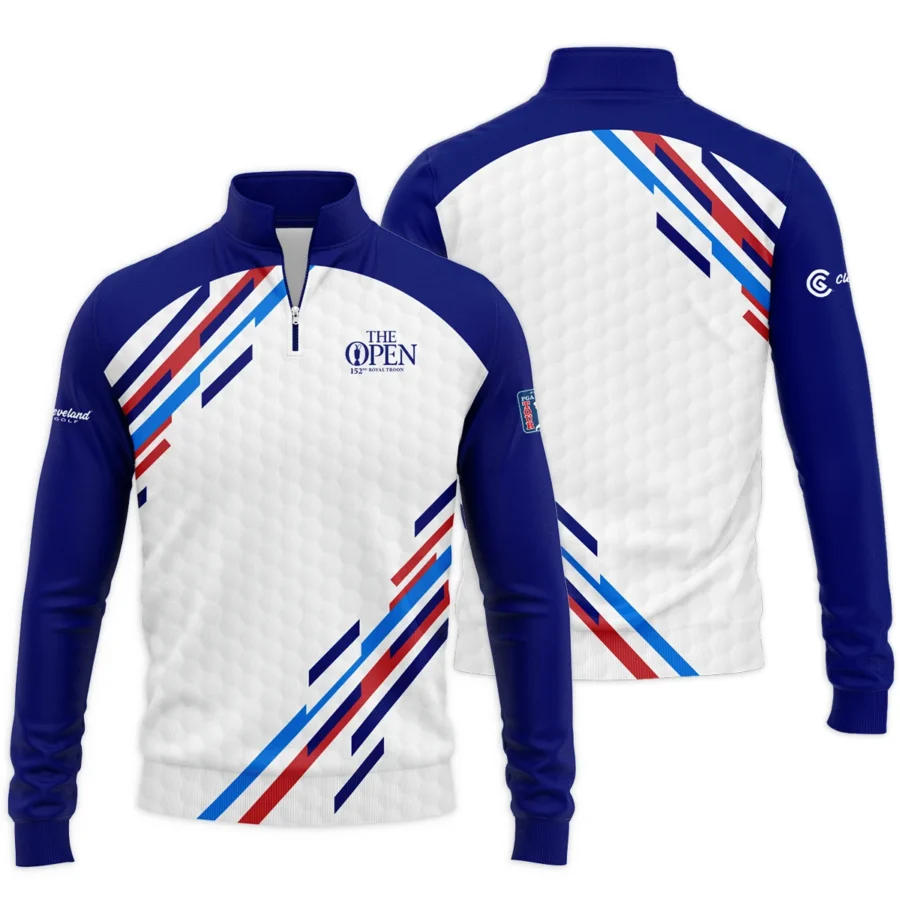 Special Release Cleveland Golf 152nd Open Championship Blue Red Straight Line White Background Quarter-Zip Jacket All Over Prints HOTOP090724A01CLESWZ