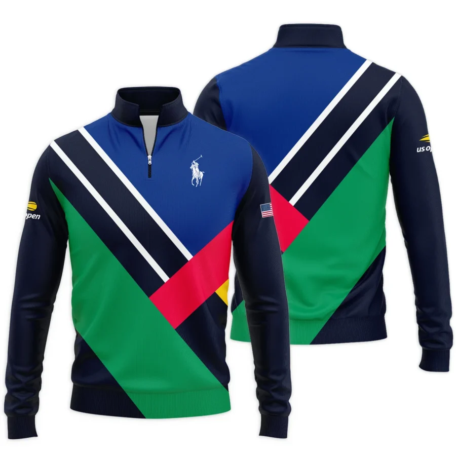 Ralph Lauren US Open Tennis Dark Blue Green Red Background Quarter-Zip Jacket Style Classic