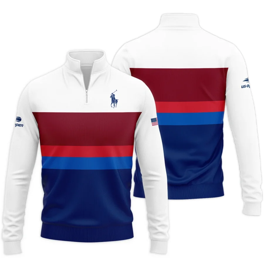 Ralph Lauren US Open Tennis White Blue Red Pattern Quarter-Zip Jacket Style Classic