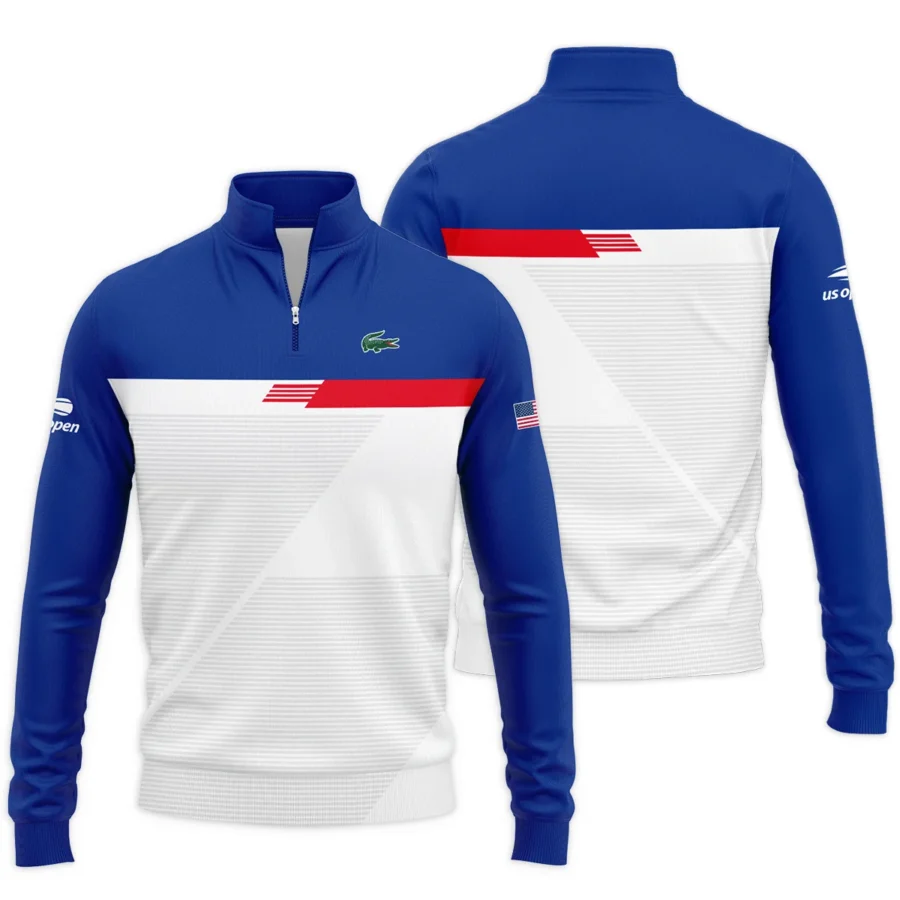 Lacoste US Open Tennis Blue Red White Line Pattern Quarter-Zip Jacket Style Classic