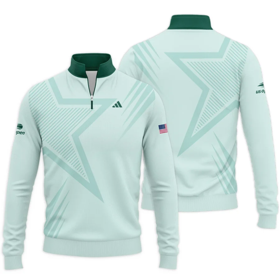 US Open Tennis Adidas Green Pastel Background Star Line Pattern Quarter-Zip Jacket Style Classic