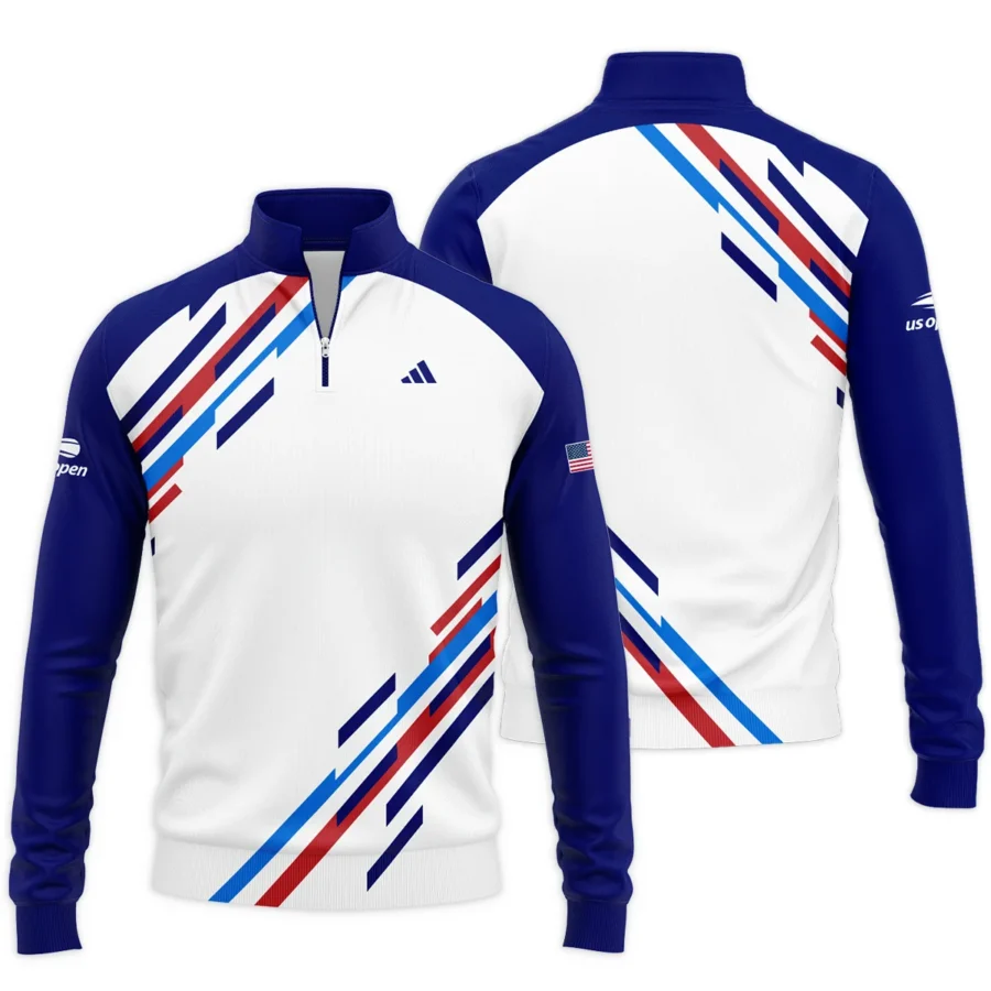 US Open Tennis Adidas White Blue Red Line Color Background Quarter-Zip Jacket Style Classic