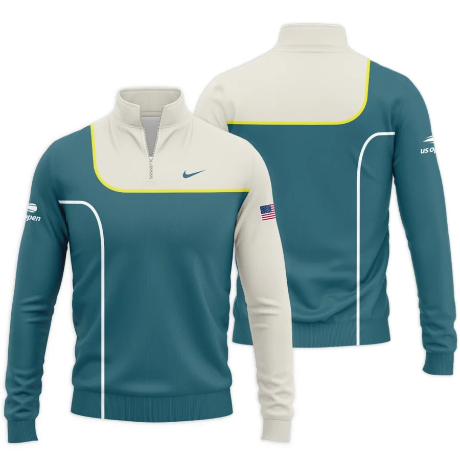 Very Dark Desaturated Cyan Yellow Line US Open Tennis Nike Quarter-Zip Jacket Style Classic