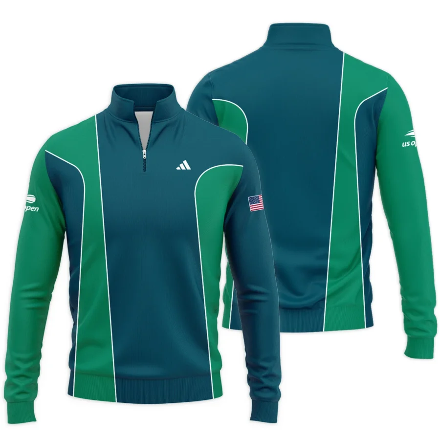 Very Dark Cyan Green Background US Open Tennis Adidas Quarter-Zip Jacket Style Classic