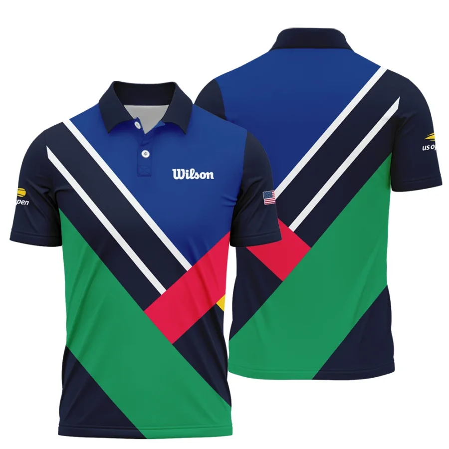 Wilson US Open Tennis Dark Blue Green Red Background Polo Shirt Style Classic