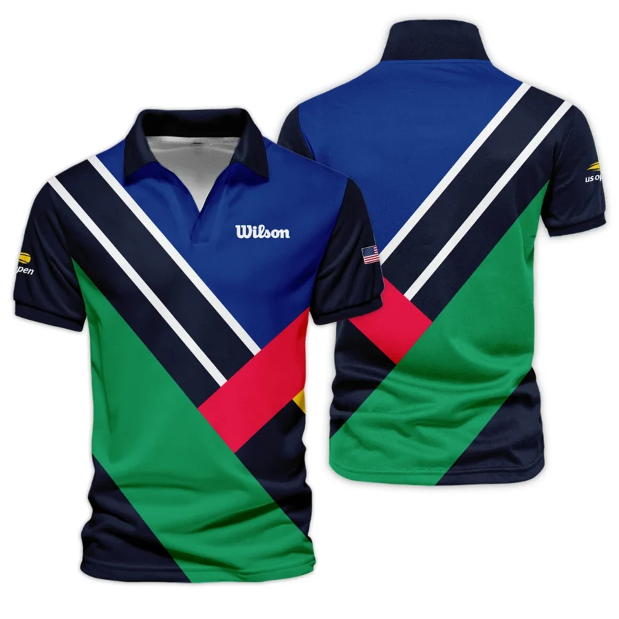 Wilson US Open Tennis Dark Blue Green Red Background Vneck Polo Shirt Style Classic