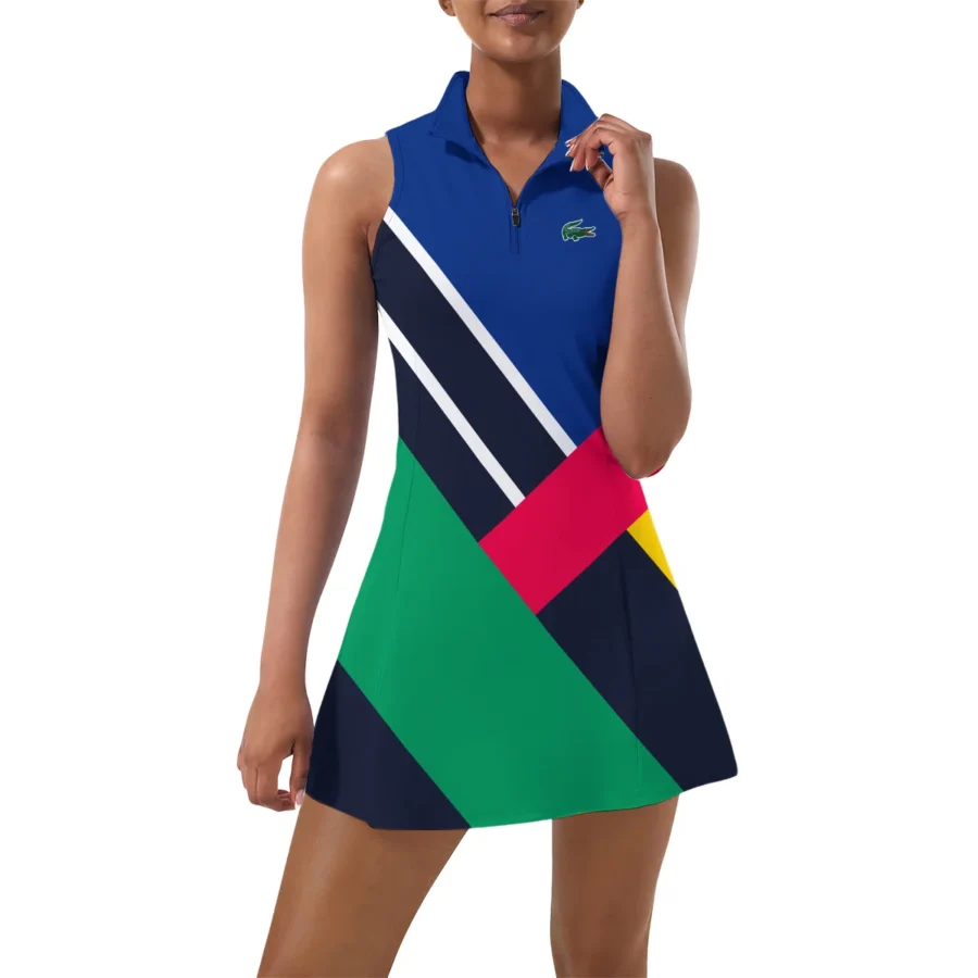 Color Mix Lacoste US Open Tennis Womens Sport Dress with Shorts Sleeveless Dresses HOUST290824U01LAC