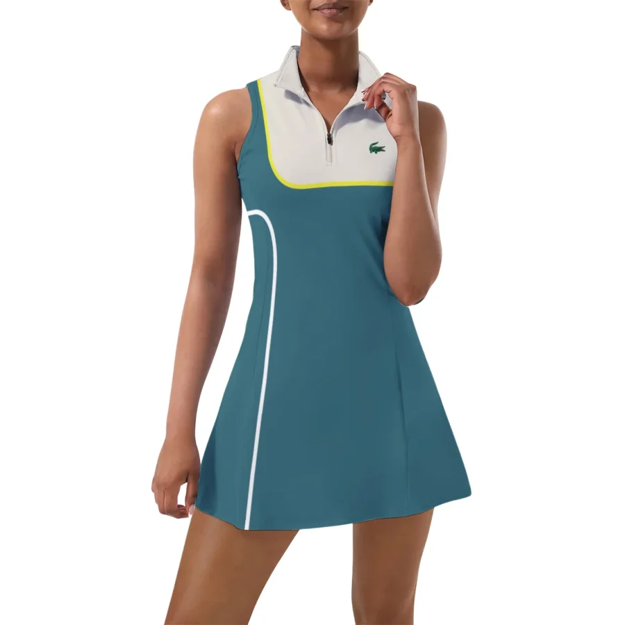 Color Mix Lacoste US Open Tennis Womens Sport Dress with Shorts Sleeveless Dresses HOUST290824U02LAC