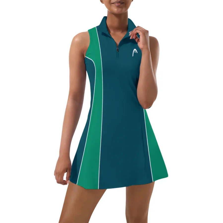 Very Dark Cyan Green HEAD US Open Tennis Womens Sport Dress with Shorts Sleeveless Dresses HOUST290824U03HEA