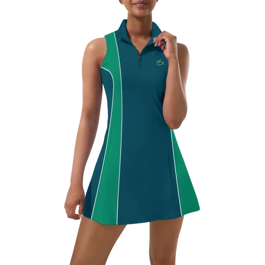 Very Dark Cyan Green Lacoste US Open Tennis Womens Sport Dress with Shorts Sleeveless Dresses HOUST290824U03LAC