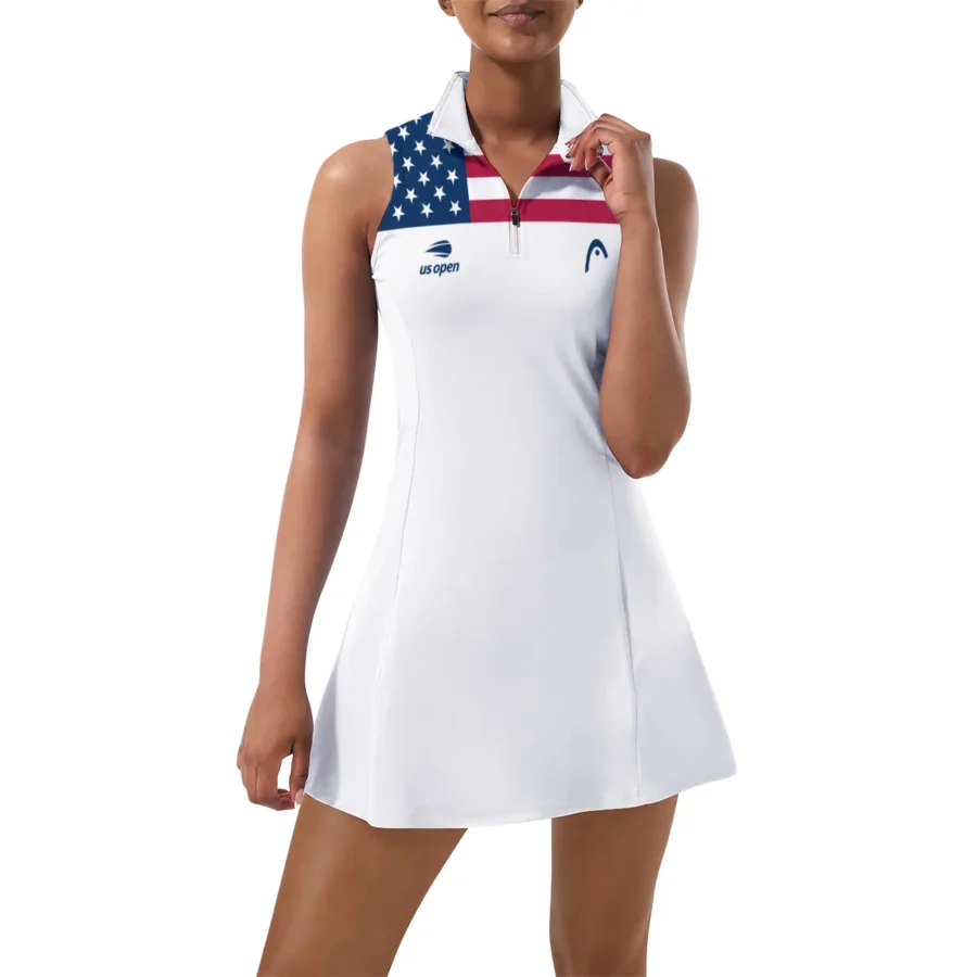 USA Flag White Background HEAD US Open Tennis Womens Sport Dress with Shorts Sleeveless Dresses HOUST300824U01HEA