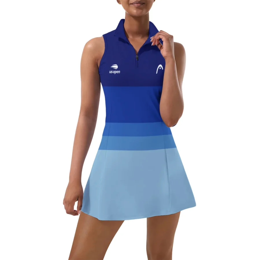 Blue Gradient Pattern HEAD US Open Tennis Womens Sport Dress with Shorts Sleeveless Dresses HOUST300824U02HEA