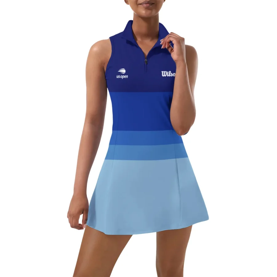 Blue Gradient Pattern Wilson US Open Tennis Womens Sport Dress with Shorts Sleeveless Dresses HOUST300824U02WS