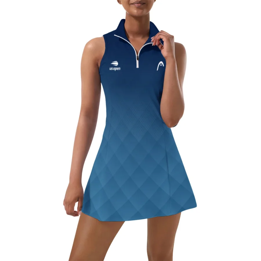 Abstract Dark Blue Gradient HEAD US Open Tennis Womens Sport Dress with Shorts Sleeveless Dresses HOUST300824U03HEA