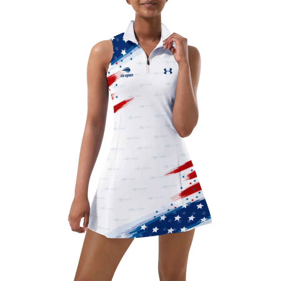 American Flag Pattern Under Armour US Open Tennis Womens Sport Dress with Shorts Sleeveless Dresses QTUSTM080624A3UA