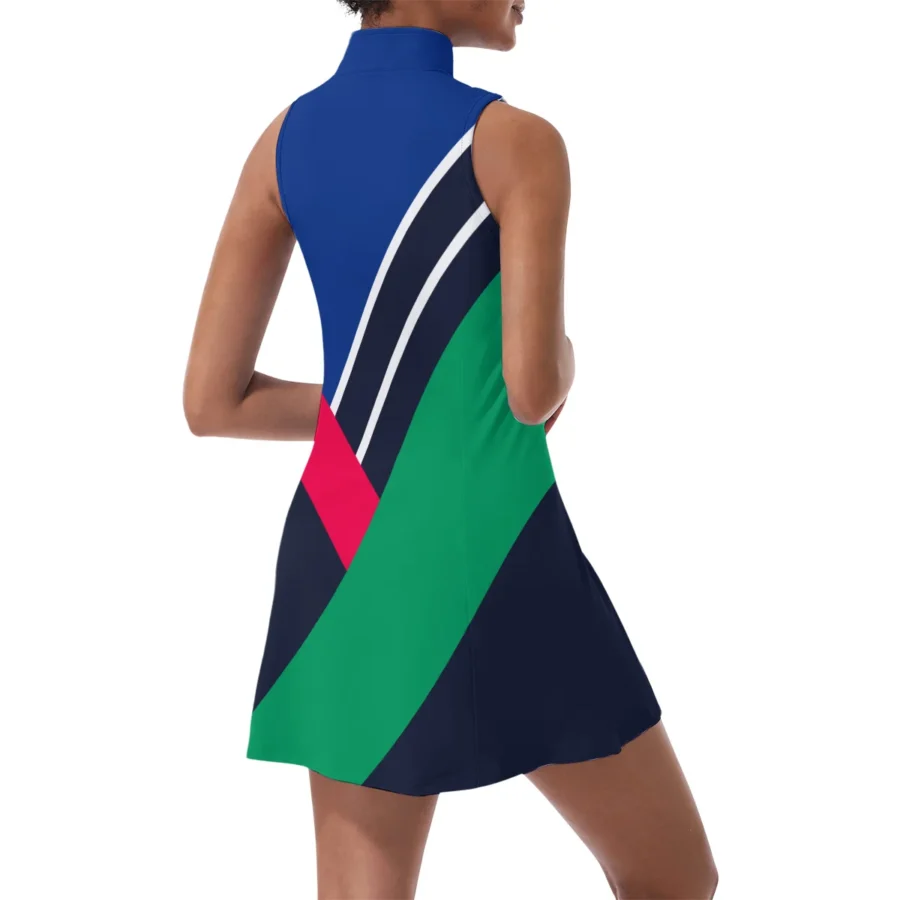 Color Mix Lacoste US Open Tennis Womens Sport Dress with Shorts Sleeveless Dresses HOUST290824U01LAC