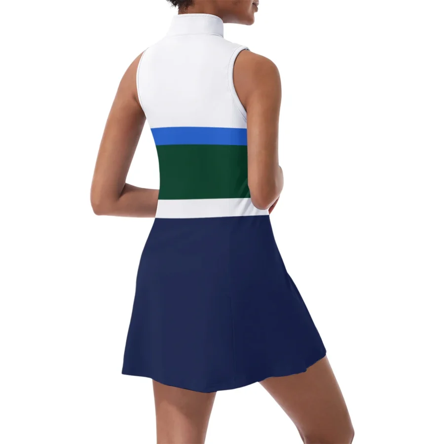 Blue White Green Line Lacoste US Open Tennis Womens Sport Dress with Shorts Sleeveless Dresses HOUST290824U04LAC