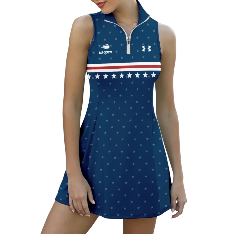 Navy American Star American  Under Armour US Open Tennis Womens Sport Dress with Shorts Sleeveless Dresses QTUST030824A1UA