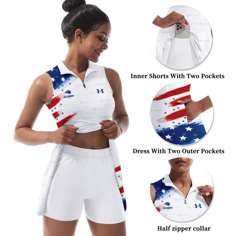 American Flag Pattern Under Armour US Open Tennis Womens Sport Dress with Shorts Sleeveless Dresses QTUSTM080624A3UA