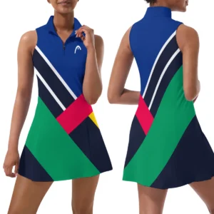 Color Mix Lacoste US Open Tennis Womens Sport Dress with Shorts Sleeveless Dresses HOUST290824U01LAC