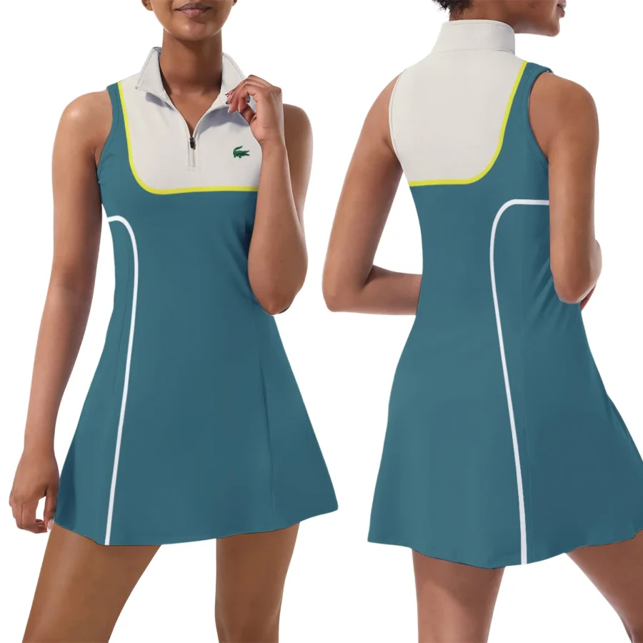 Color Mix Lacoste US Open Tennis Womens Sport Dress with Shorts Sleeveless Dresses HOUST290824U02LAC