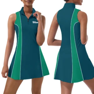 Blue White Green Line Ralph Lauren US Open Tennis Womens Sport Dress with Shorts Sleeveless Dresses HOUST290824U04RAL