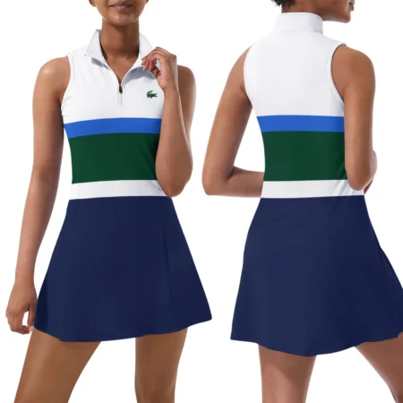 Blue White Green Line Lacoste US Open Tennis Womens Sport Dress with Shorts Sleeveless Dresses HOUST290824U04LAC