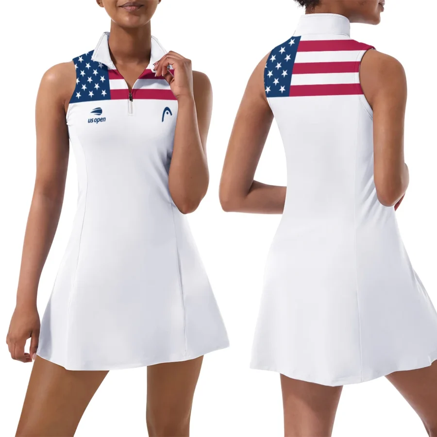 USA Flag White Background HEAD US Open Tennis Womens Sport Dress with Shorts Sleeveless Dresses HOUST300824U01HEA