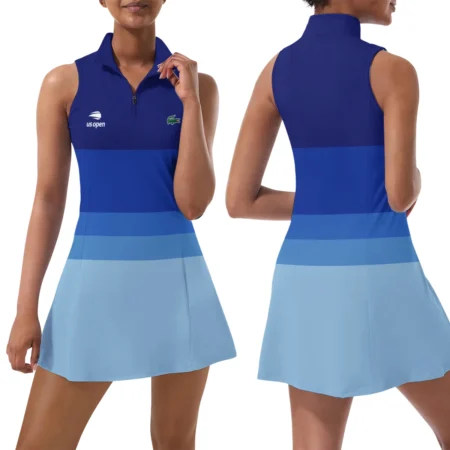 Blue Gradient Pattern Lacoste US Open Tennis Womens Sport Dress with Shorts Sleeveless Dresses HOUST300824U02LAC