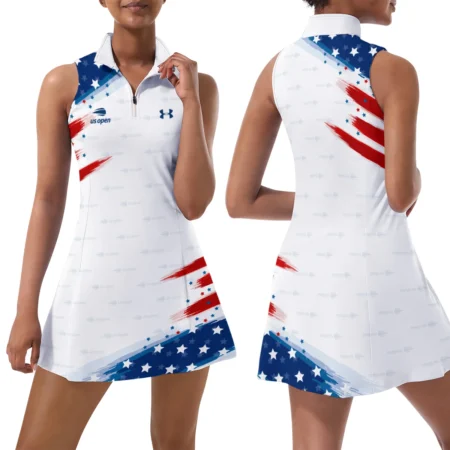 American Flag Pattern Under Armour US Open Tennis Womens Sport Dress with Shorts Sleeveless Dresses QTUSTM080624A3UA